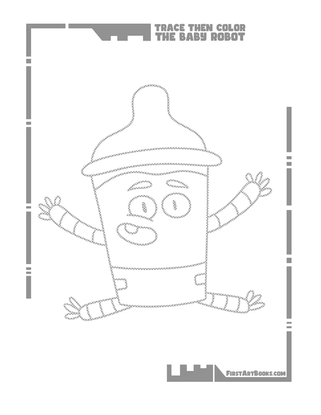 Trace Then Color: Baby Robots printable page