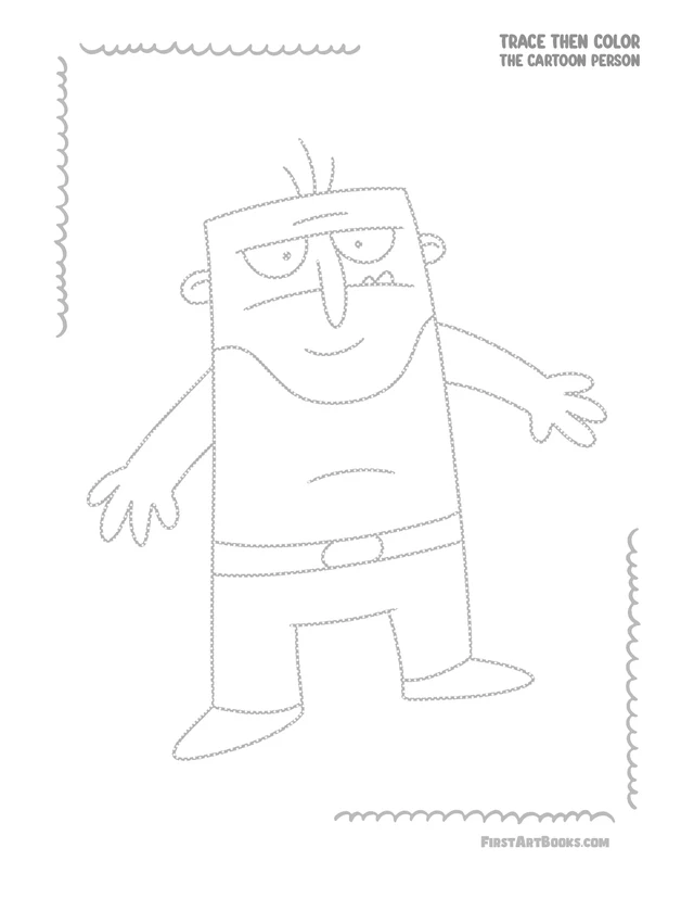 Trace Then Color: Cartoon People printable page