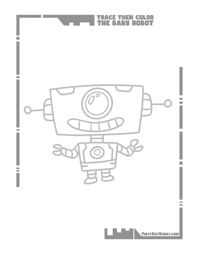 Trace Then Color: Baby Robots printable page