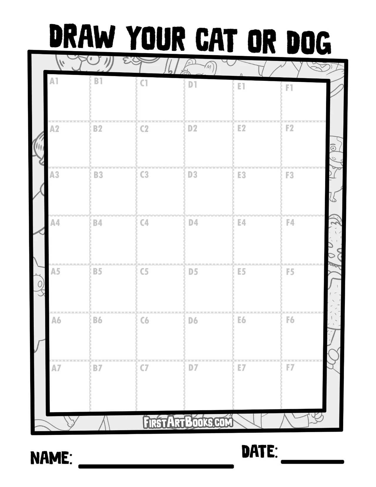 Draw by Grid: Cartoon Cats & Dogs sample 1