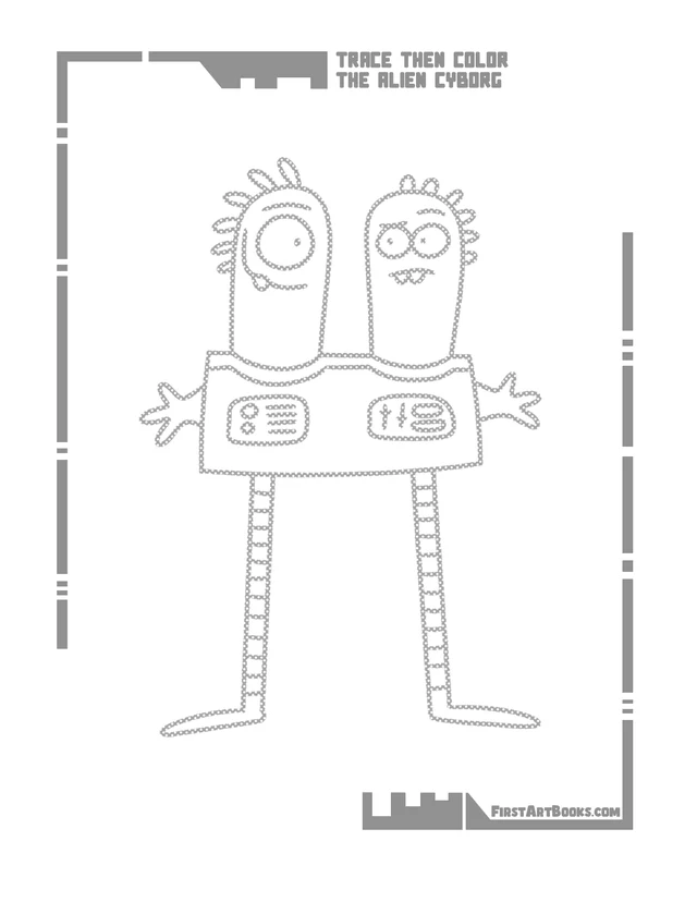 Trace Then Color: Alien Cyborgs printable page