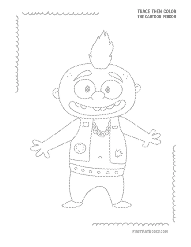 Trace Then Color: Cartoon People printable page