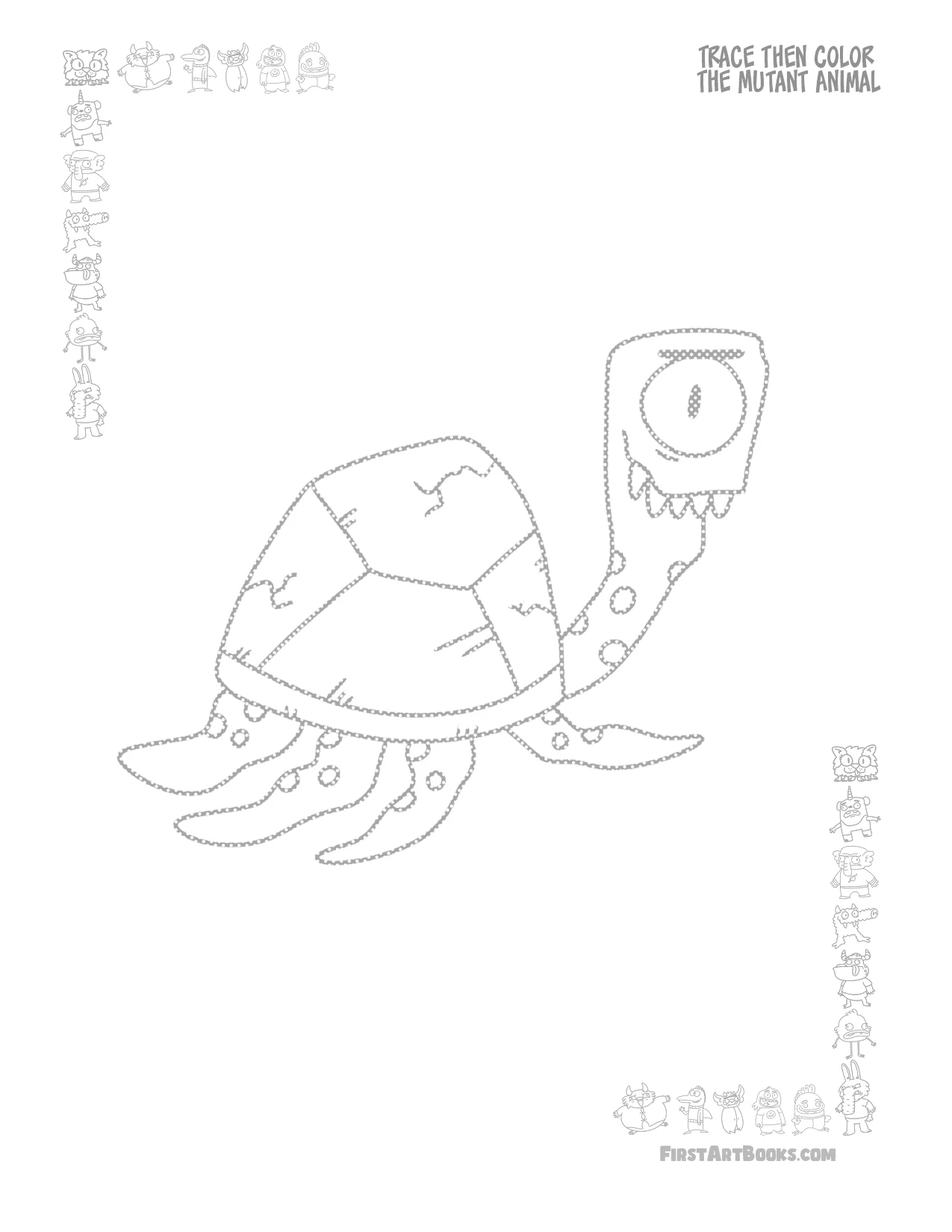 Free Activity Page: Trace Then Color A Mutant Turtle Cyclops – illustration 2