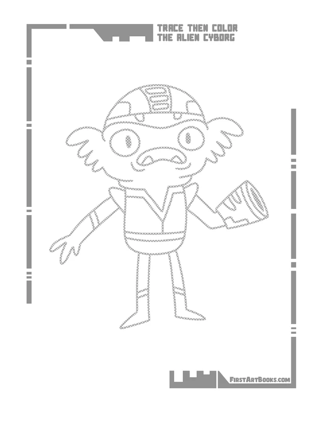 Trace Then Color: Alien Cyborgs printable page