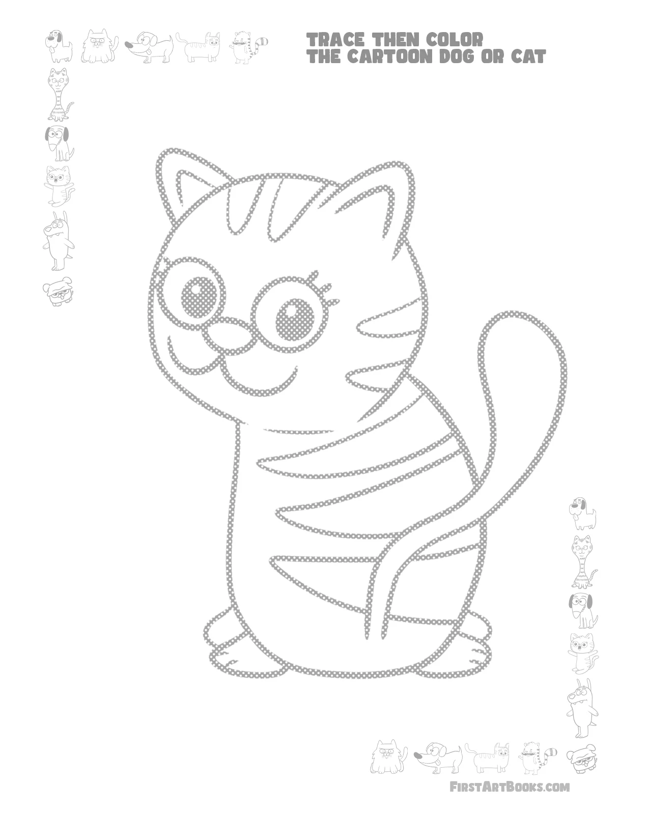 Trace Then Color: Cartoon Cats & Dogs sample 1