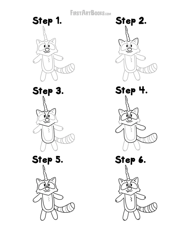 How to Draw a Raccoon with a Unicorn Horn: free printable page