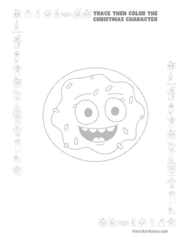 Trace Then Color: Cartoon Christmas Characters printable page