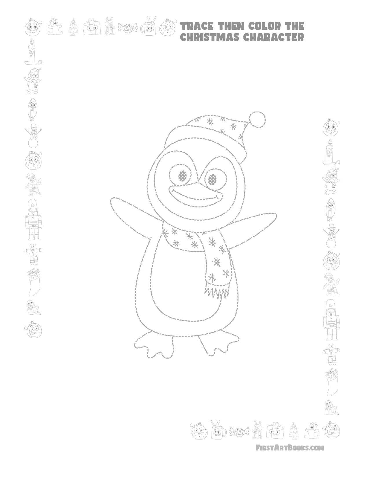Trace Then Color: Cartoon Christmas Characters sample 2