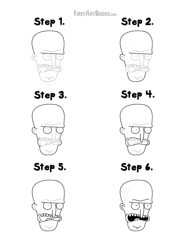 How to Draw an Angry Bald Man: free printable page