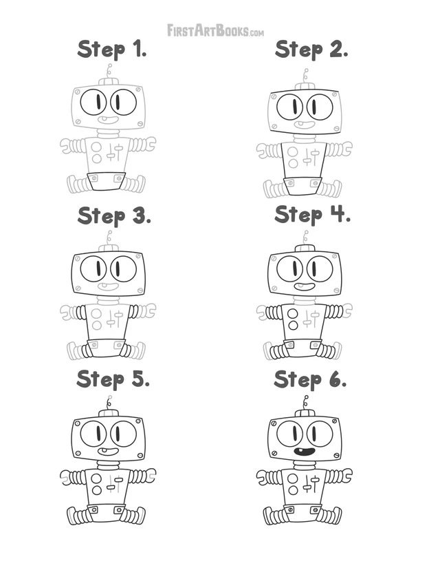 How to Draw: Baby Robots printable page