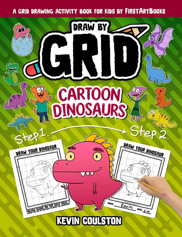 Draw by Grid: Cartoon Dinosaurs
