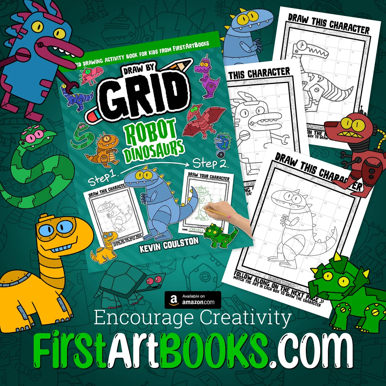 How to Draw A Robot Dinosaur with Grid Drawing – illustration 2