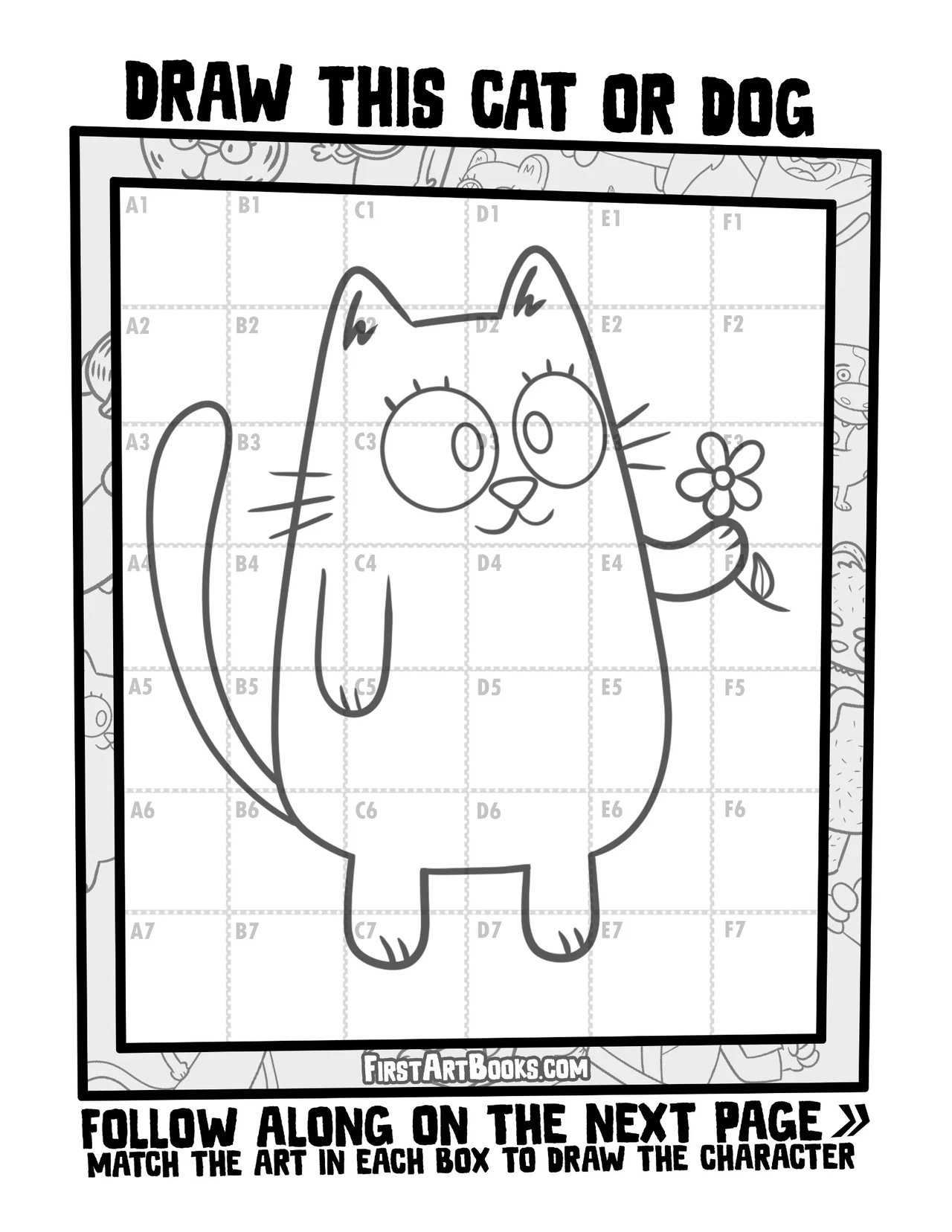 Draw by Grid: Cartoon Cats & Dogs sample 4