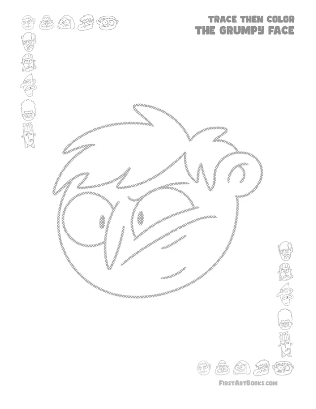 Trace Then Color: Grumpy Faces printable page