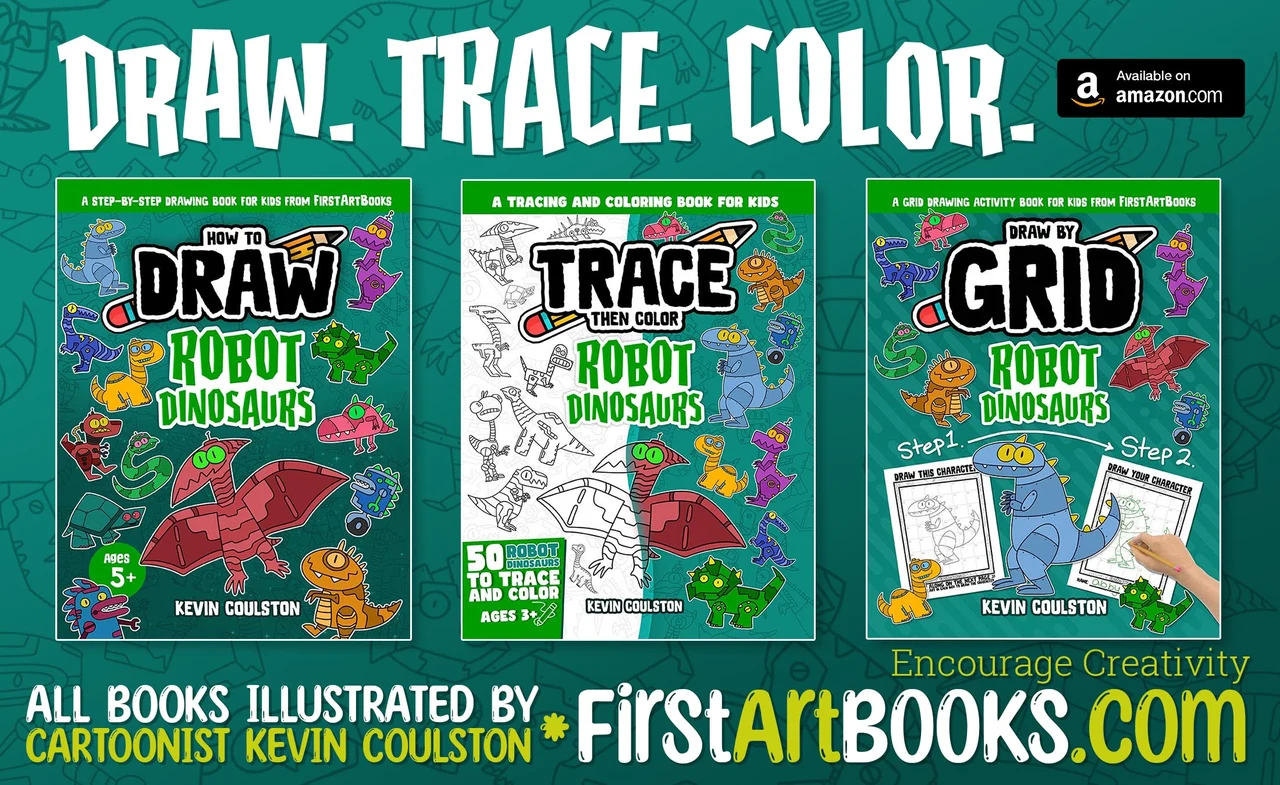 Free Activity Page: A Robot Dinosaur Coloring Page from Trace Then Color: Robot Dinosaurs