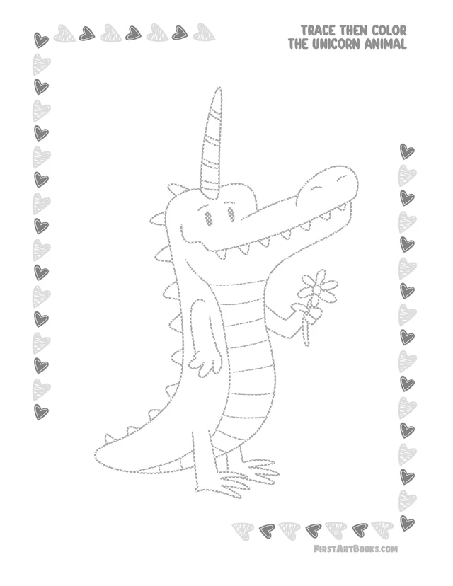 Trace Then Color: Unicorn Animals printable page
