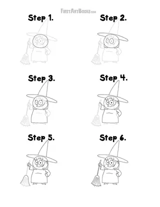 How to Draw a Cartoon Witch for Halloween: free printable page
