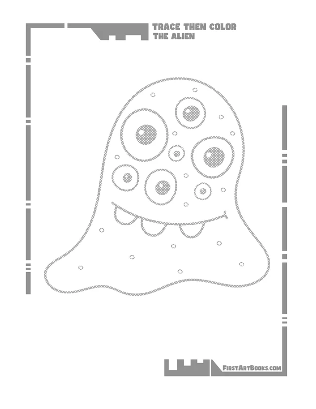 Trace Then Color: Cartoon Aliens printable page