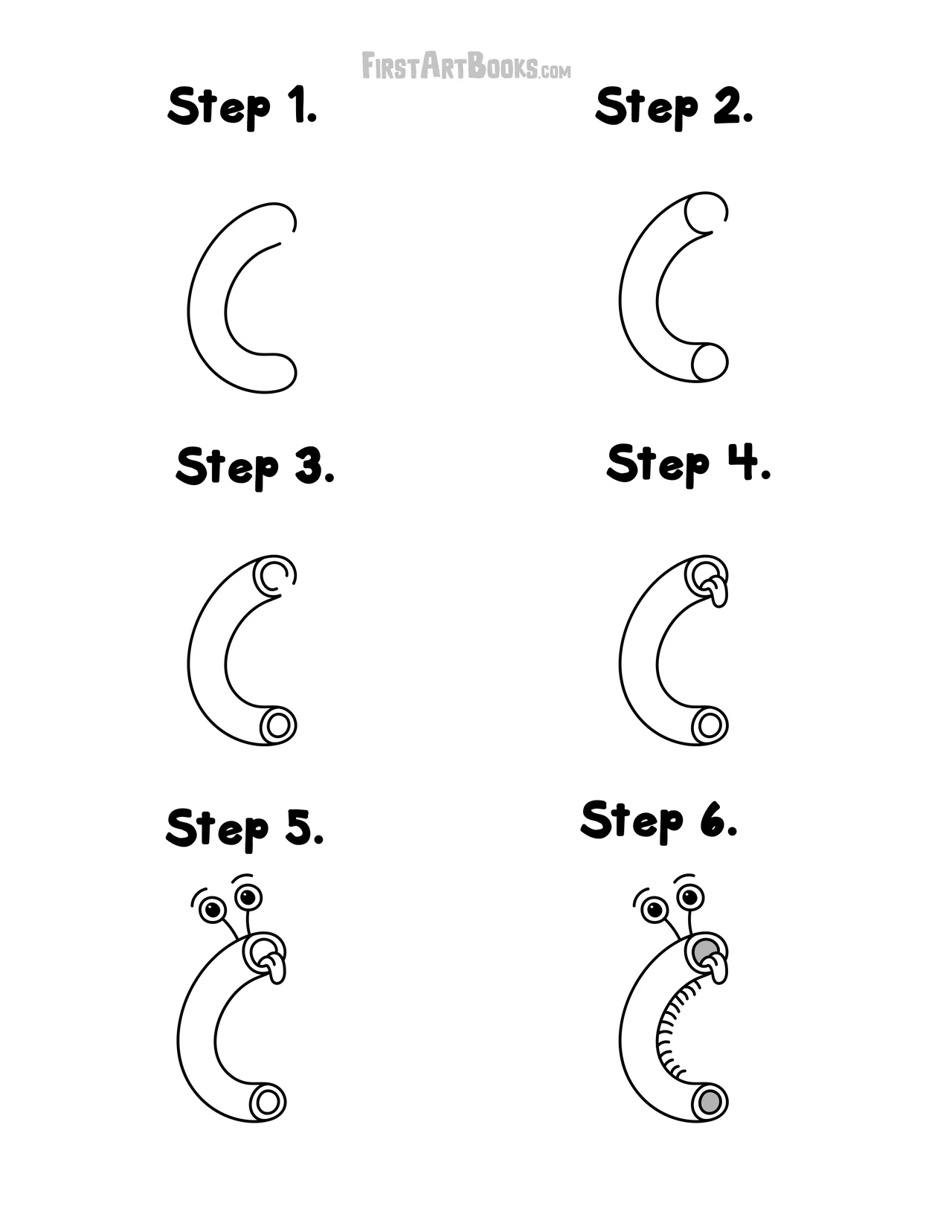 How to Draw a Cute Macaroni Monster: free printable step-by-step drawing page