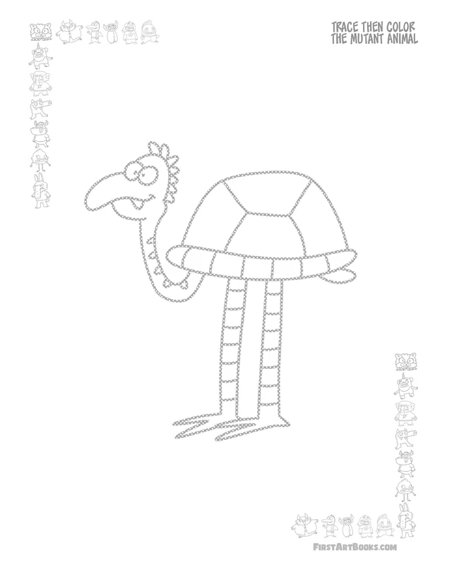 Trace and Color a Turtle Flamingo Hybrid: free printable page