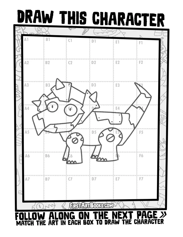 How to Draw a Robot Triceratops by Grid: free printable page