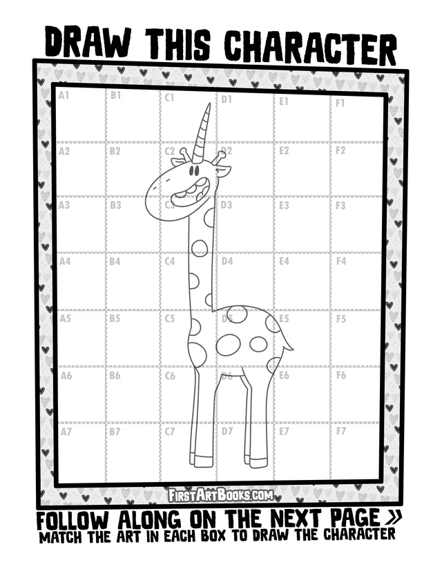 How to Draw a Giraffe with a Unicorn Horn: free printable page