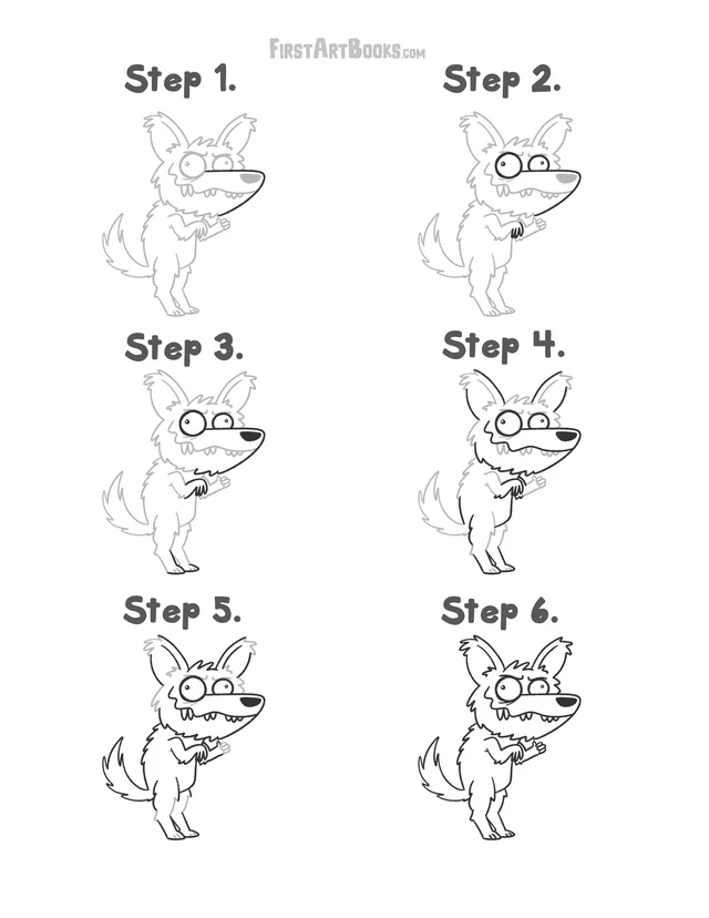 How to Draw a Mischievous Cartoon Werewolf: a free printable page by Kevin Coulston