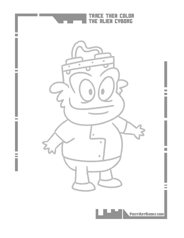 Trace Then Color: Alien Cyborgs printable page
