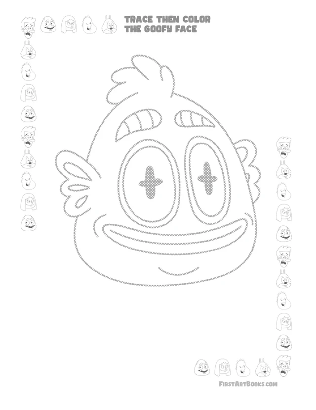 Trace Then Color: Goofy Faces printable page