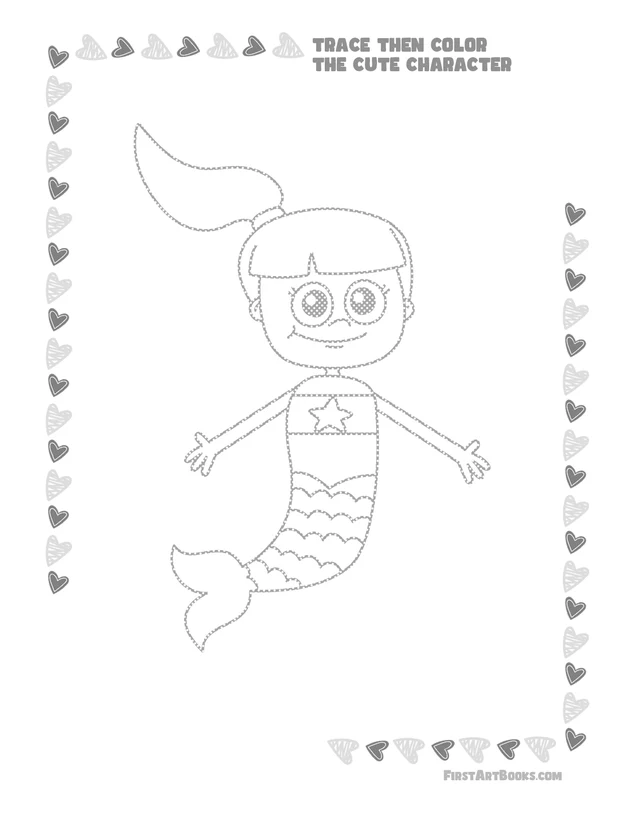 Trace Then Color: Mermaids, Unicorns, and Other Cute Stuff printable page