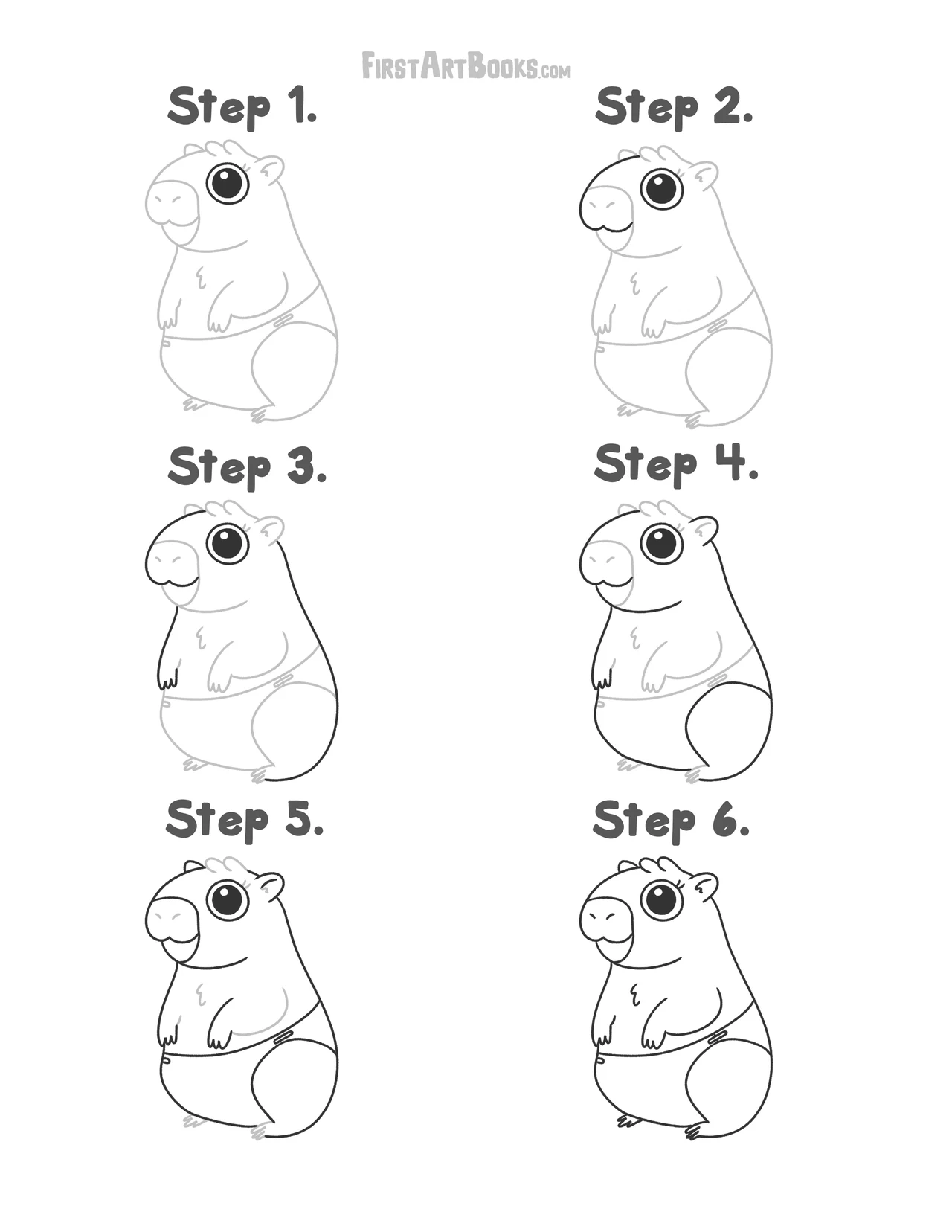 Free Activity Page: How to Draw a Baby Capybara in 6 Easy-to-Follow Steps – illustration 3