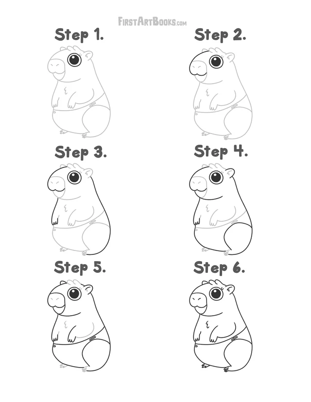 How to Draw a Baby Capybara: free printable page