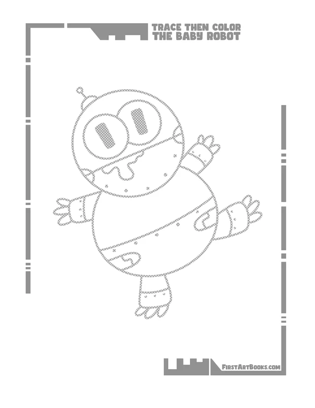 Trace Then Color: Baby Robots printable page