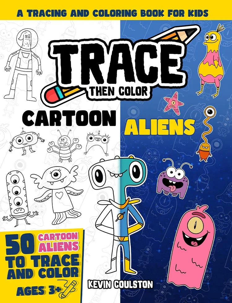 Trace Then Color: Cartoon Aliens