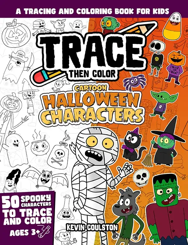 Trace Then Color: Cartoon Halloween Characters