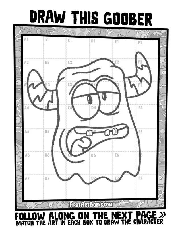 Draw by Grid: Crusty Goobers 2: character grid page and blank grid