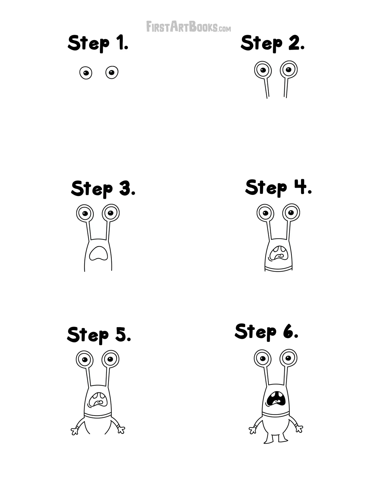 Free Activity Page: How to Draw a Cartoon Alien in 6 Steps – illustration 5