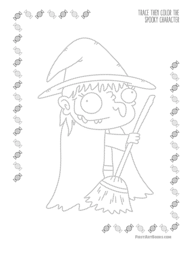 Trace Then Color: Spooky Stuff for Halloween printable page