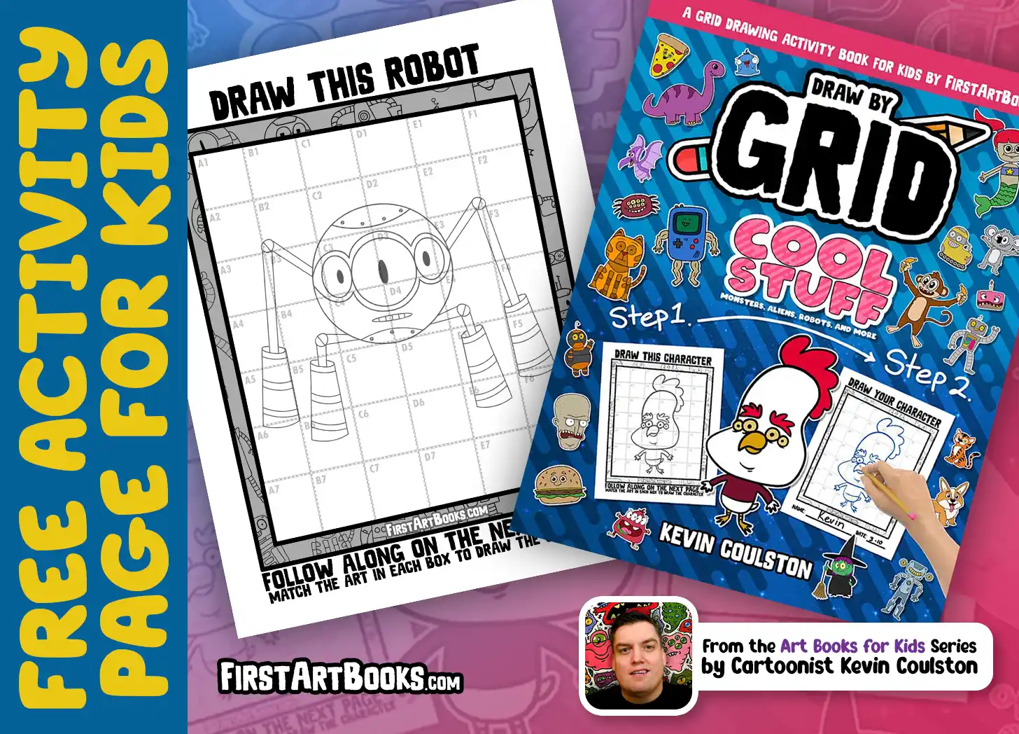 Free robot grid drawing activity from Draw by Grid: Cool Stuff by Kevin Coulston