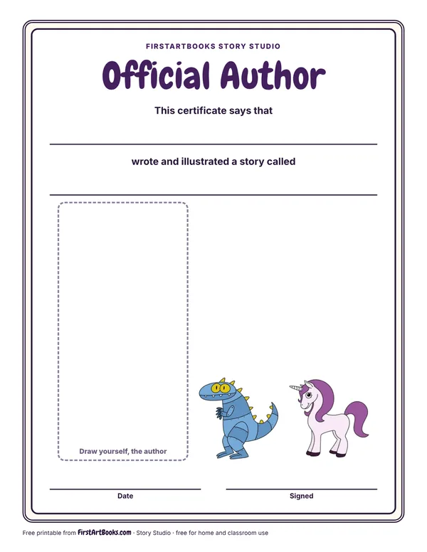 Official Author Certificate story sheet