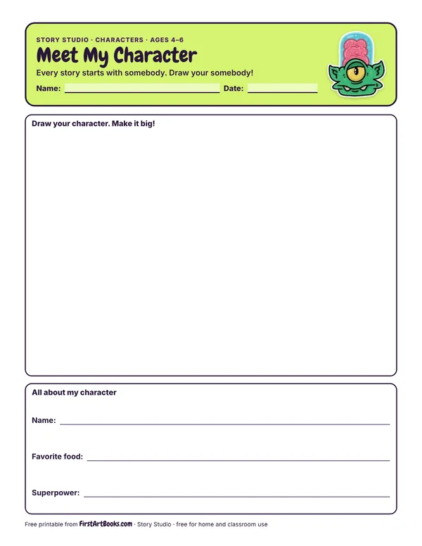 Meet My Character story sheet