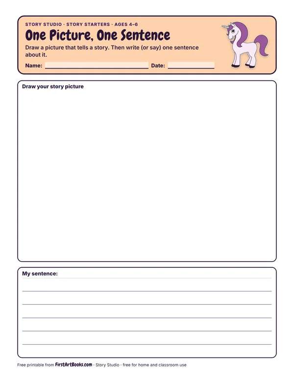 One Picture, One Sentence story sheet