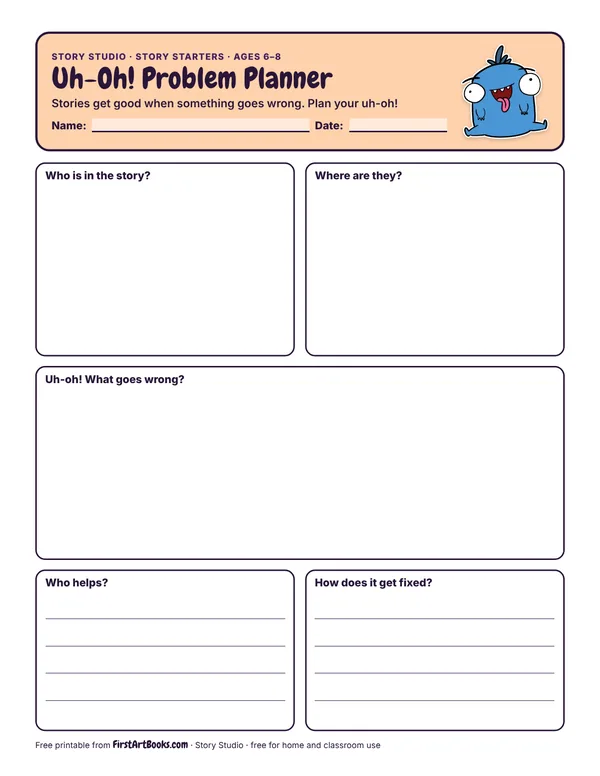 Uh-Oh! Problem Planner story sheet