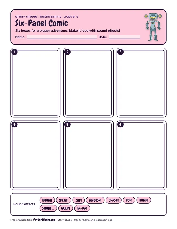Six-Panel Comic story sheet