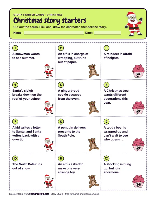 Printable Christmas story starter cards