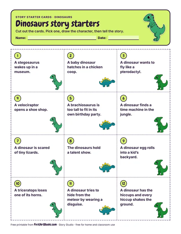 Printable Dinosaurs story starter cards