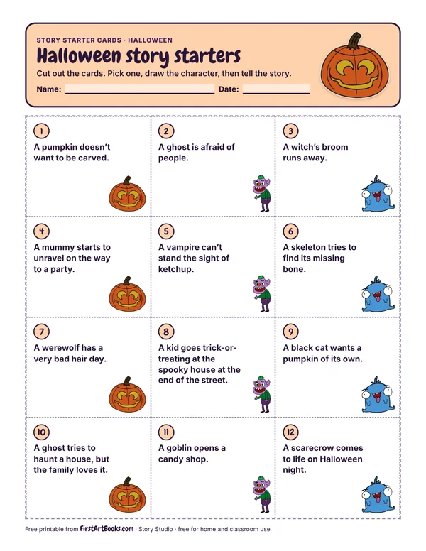 Printable Halloween story starter cards