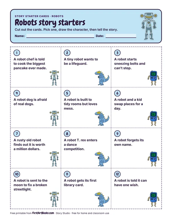 Printable Robots story starter cards