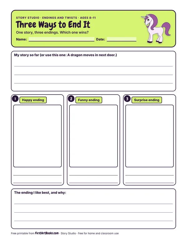 Three Ways to End It story sheet