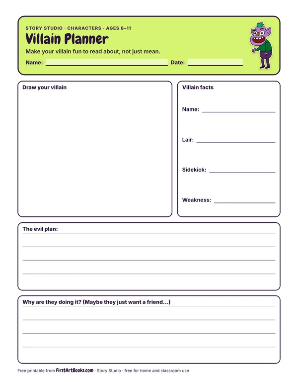 Villain Planner story sheet